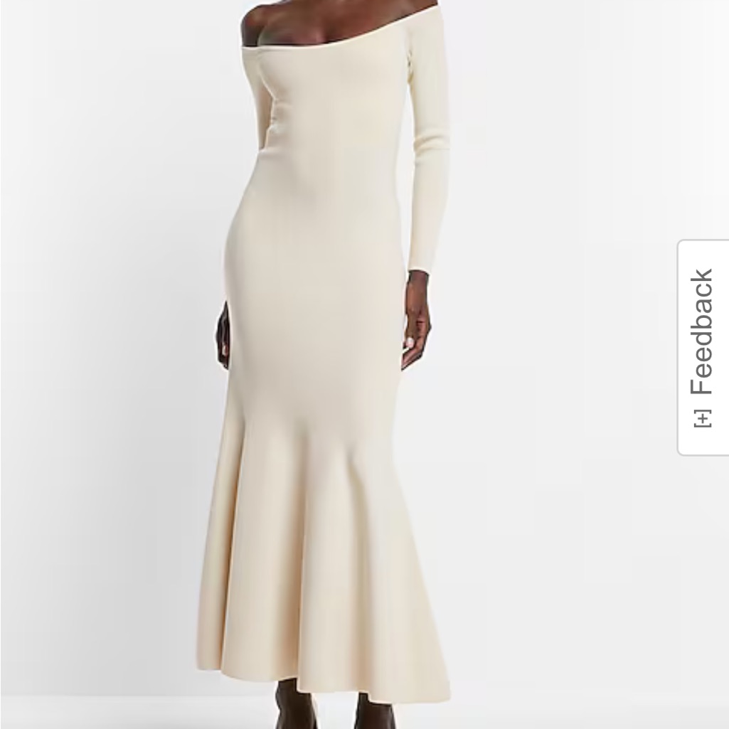 Express Off-Shoulder Cocktail Party Bridal Long Sleeve White Sweater Maxi Dress